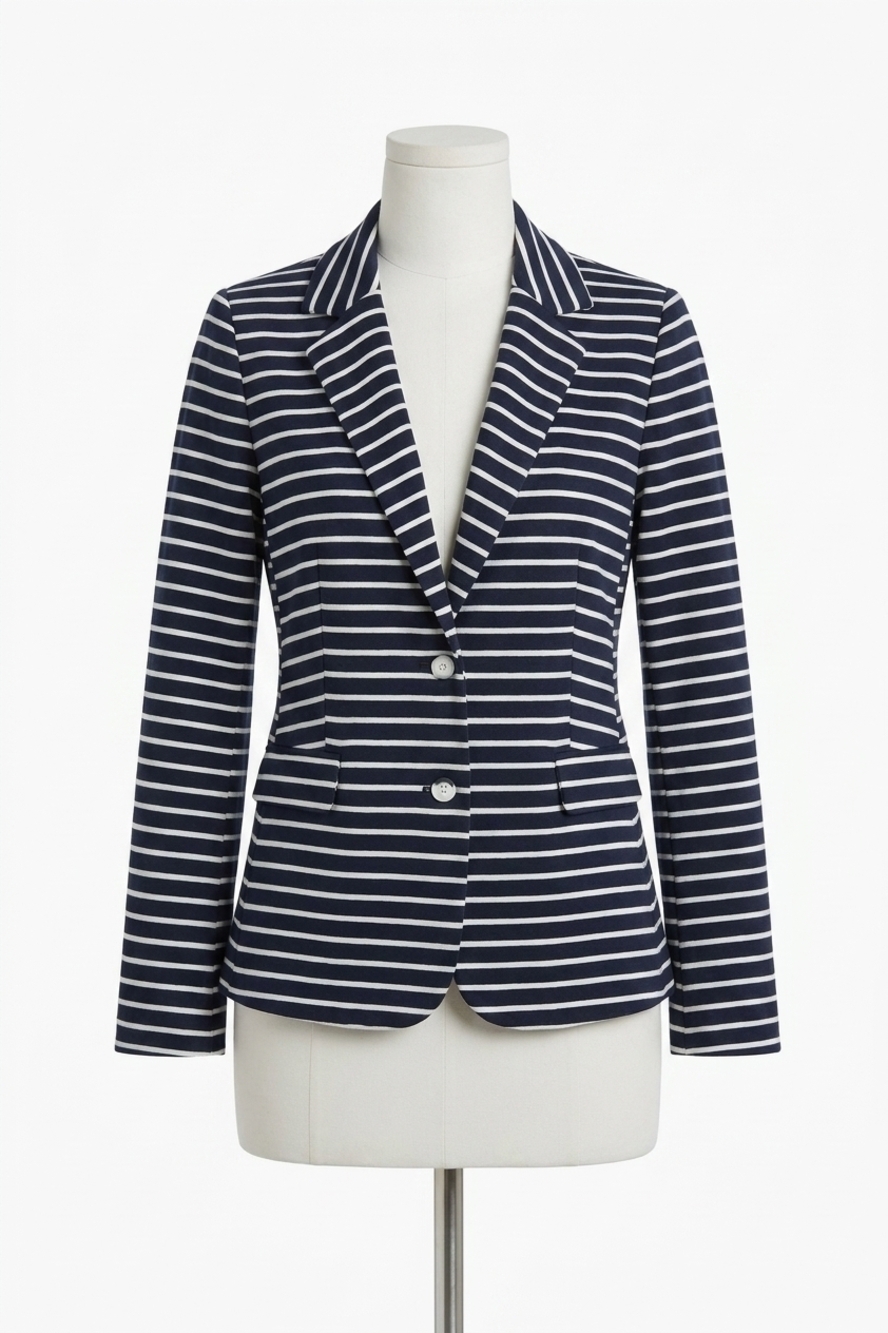 NEW ELLIOTT LAUREN sails pitch knit striped blazer in navy/white